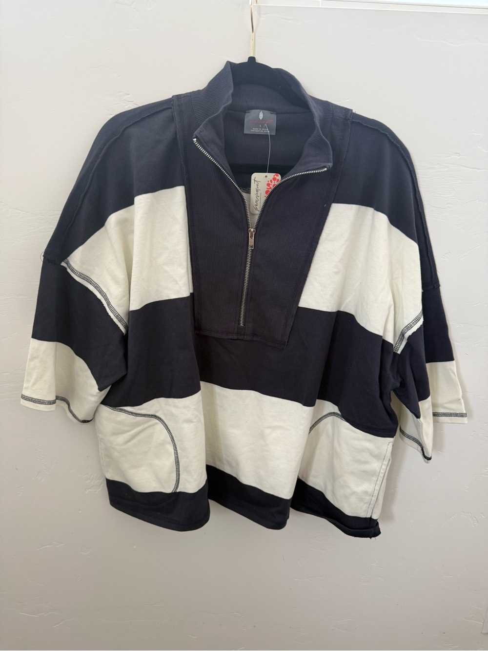 Free People Movement Navy & White Half-Zip Striped Pullover